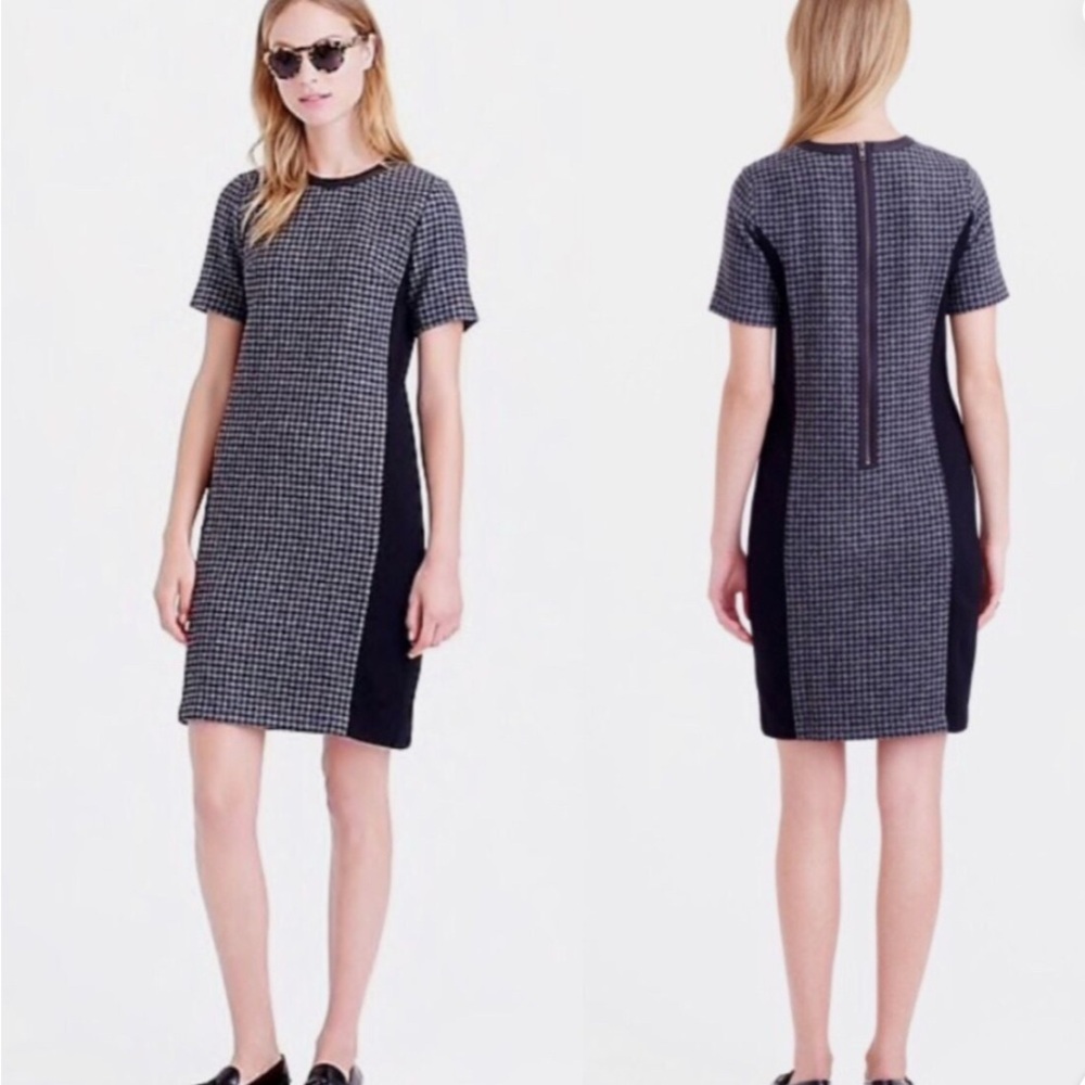 J.Crew Wool Houndstooth Shift Dress Size 0 Black and Gray